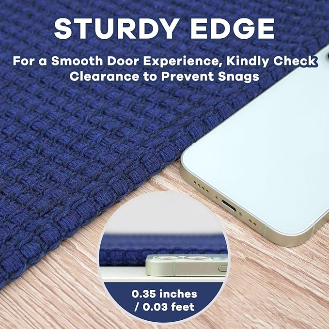 EARTHALL Woven Runner Rug 2x6 Ft Washable Runners for Hallways Cotton Non Slip Rubber Backed Kitchen Runner Braided Indoor Floor Carpet for Entryway, Hallway, Kitchen, Bedroom, Royal Blue/Navy