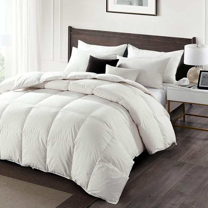 APSMILE Oversized King Size Down Feather Fibers Comforter, All Seasons Duvet Insert with 100% Organic Cotton, Fluffy Fill-Power Medium Warm Hotel Comforter Insert, (120x98 inches, Ivory White)