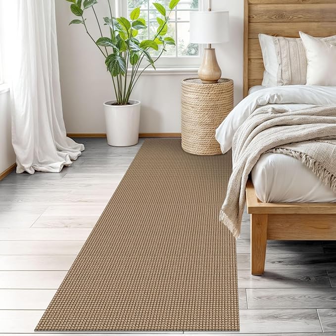 EARTHALL Woven Runner Rug 3x8 Ft Washable Runners for Hallways Wide Non Slip Rubber Backed Kitchen Runner Braided Indoor Floor Carpet for Entryway, Hallway, Kitchen, Bedroom, Orange/Tan/Brown