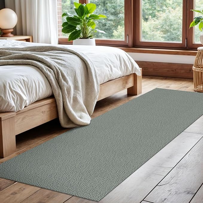EARTHALL Washable Runner Rug 2x7 Ft Non Slip Runners for Hallways Cotton Rubber Backed Kitchen Runner Braided Indoor Floor Carpet Runners for Entryway, Hallway, Kitchen, Bedroom, Green/Grey