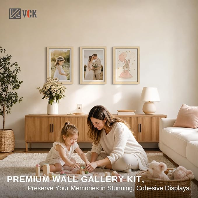 VCK 12x18 Picture Frame 3 Pack - Natural Oak Wood Solid Poster Frames, Textured Exclusive Wood Wall Gallery Frame