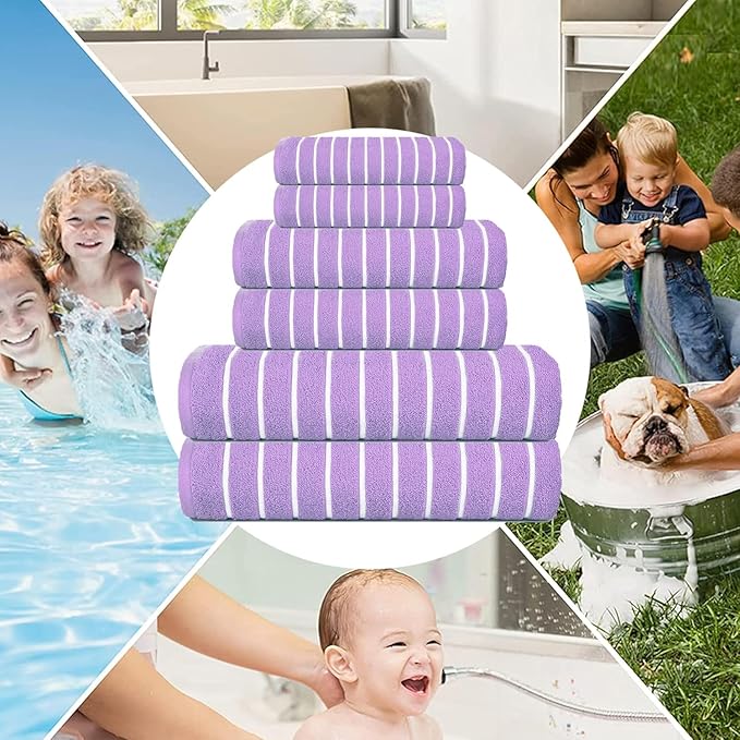CASA COPENHAGEN Ecstatic 6Pcs 100% Egyptian Cotton Large Designer Towels Gift Set- Lavender, 600GSM, 2Bath 2Hand 2Washcloths, Bath Towels for Bathroom Set for Women & Men