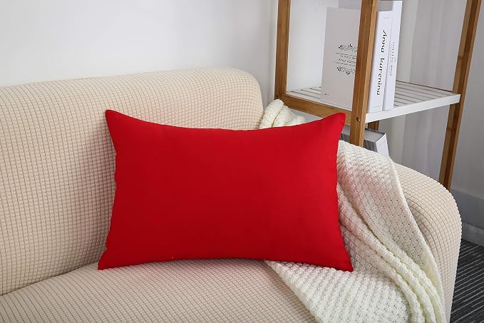 TangDepot 100% Cotton Solid Throw Pillow Cover 12x18 Red | 100% cotton, same-color zip, machine wash & air dry. For living room, bedroom, office, car. 42 colors, 83 sizes. Cover only.