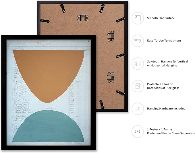 Monem Art Abstract Ledger Paper Geometric Print - Modernist Organic Shapes Art Poster - Wall Decor for Office, Living Room or Studio - 16x20 Black Framed Wall Art by Renee Stramel