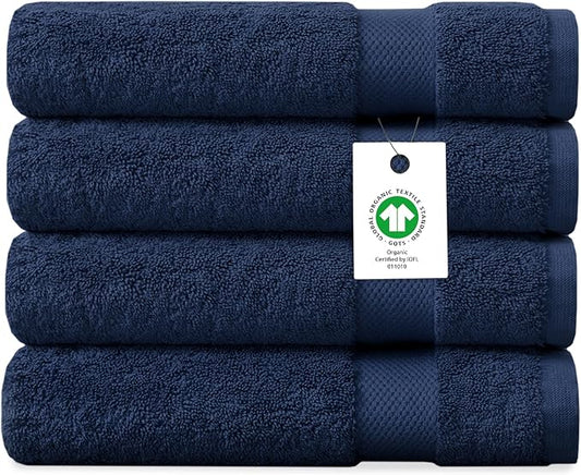 Organic Cotton Luxuriously Plush Bath Sheet Pack of 4 | GOTS & OEKO-TEX Certified | Premium Hotel Quality Towels | Feather Touch Technology|650 GSM Long Staple|Soft, Quick Dry & Ultra-Absorbent