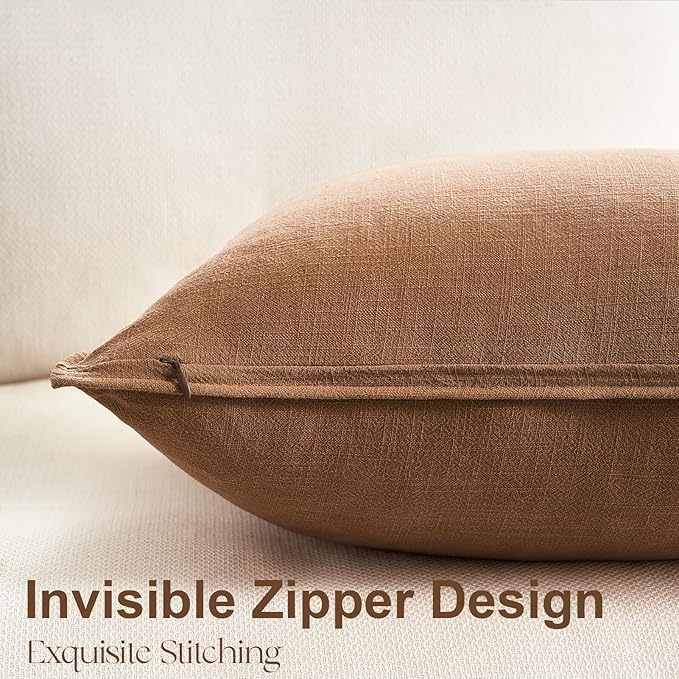 Solid Linen Neutral Brown Pillow Covers with Flange Design Pack of 4 Decorative Brown Throw Pillow Covers Soft Accent Boho Couch Pillowcases Farmhouse for Living Room Bed Sofa 16x16 Inch