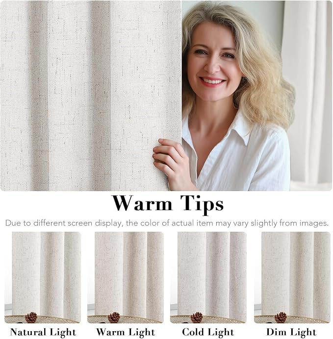 H.VERSAILTEX Blackout Curtains Linen Curtains 120 inches Long 100% Black Out Curtains for Bedroom Windows, Textured Linen Look Draperies Grommet with White Liner, 2 Panels, Ivory