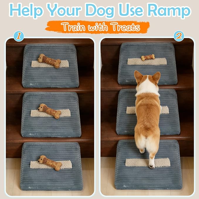 Foam Dog Ramp for Stairs, Low-Impact Climbing Dog Stairs for Senior Dogs | 5.1"H, 6 Pack, 40D High-Density Foam Won't Collapse, Protects Joints, Anti-Slip & Self-Sticky Pads, Washable Cover, Grey