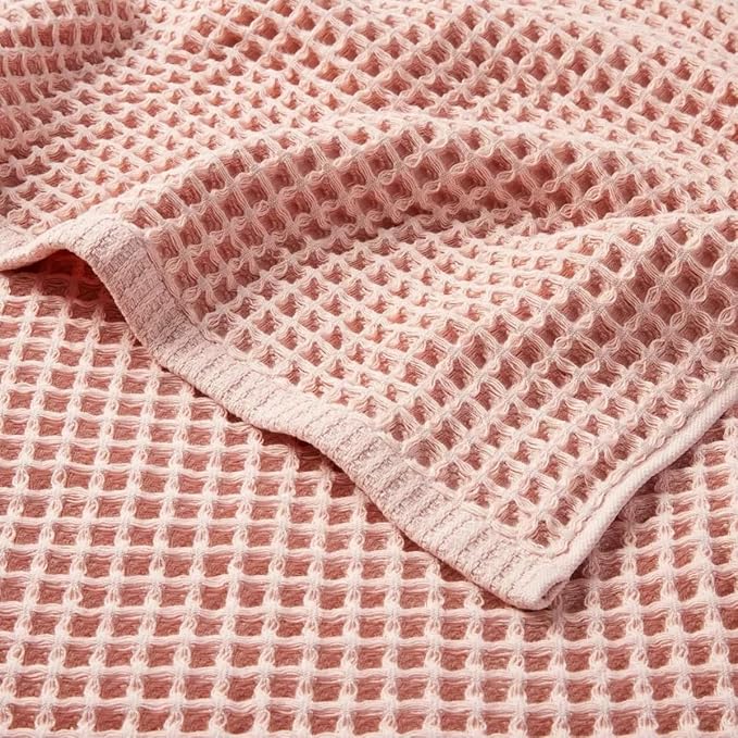 Waffle Towel for Bathroom 59x30 Inches, Turkish Bath Towel, Cotton Bath Towel, 6 Color Option, Mint Green, Brown White, Anthracite, Powder Pink, Gray (Powder Pink)