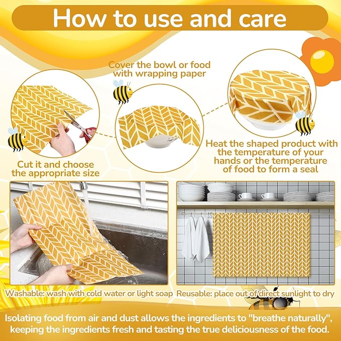 Mindsoft 17 x 23 Inch Reusable Beeswax Food Wrap for Bread Sandwich Wrapper Beeswax Paper Organic Bowl Dishes Covers Sustainable Food Cheese Fruit Snacks Storage Containers Keeper (Fresh Style)