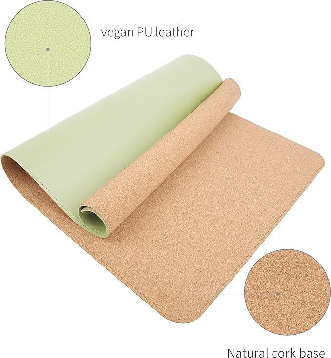 RENMTURE Dual-Sided Mouse Pad, Natural Cork & PU Leather Large Desk Pad for Office and Home Work, Desk Protector Non-Slip, Waterproof, Easy Clean (Light Green, 32"x16")
