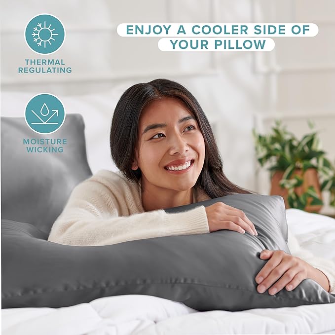 Bare Home 100% Mulberry Silk Pillowcase for Hair and Skin - Ultra Premium 6A Grade 19 Momme Silk Pillow Case - Hidden Zipper - Breathable Cooling Pillow Cover (Body, Grey)