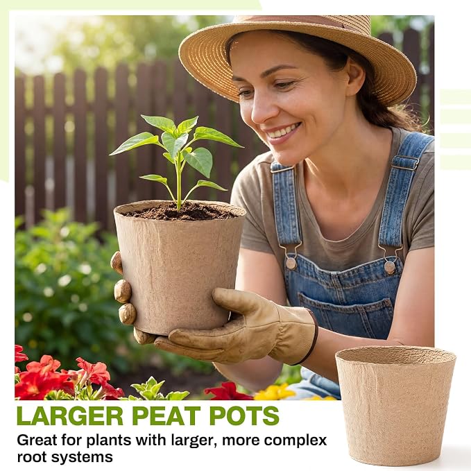 Karenhi 16 Pcs Peat Pots 6 Inch Biodegradable Organic Seed Starting Pots with Drainage Holes Round Nursery Plants for Vegetables, Herbs, Flowers Indoor Garden Germination