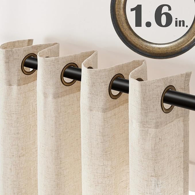jinchan 54 Inch Curtains for Bedroom Short Linen Curtains for Small Window Kitchen Bathroom Light Filtering Farmhouse Rustic Drapes Natural Beige Grommet Drapes Living Room Curtain Panels 50 Inch Wide