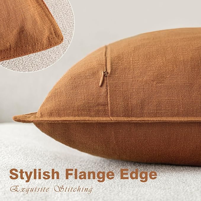 Foindtower Pack of 2, Decorative Linen Soild Throw Pillow Covers Soft Accent Lumbar Cushion Case Farmhouse Pillowcase for Chair Couch Sofa Bedroom Living Room Home Decor 12 x 20 Inch Autumn Orange