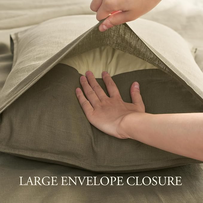 DAPU 100% Linen Duvet Cover Set - Pure Natural French Flax Linen with Corner Ties and Zipper Closure Soft Breathable Durable for Hot Sleepers 1 Duvet Cover 2 Pillowcases (Forest Green, King)