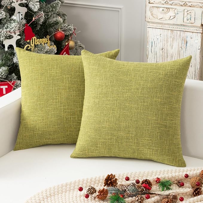 Kevin Textile 2 Packs Spring Throw Pillow Cases Textural Faux Linen Decor Star Cushion Cover for Living Room, 26x26 inches, Linden Green