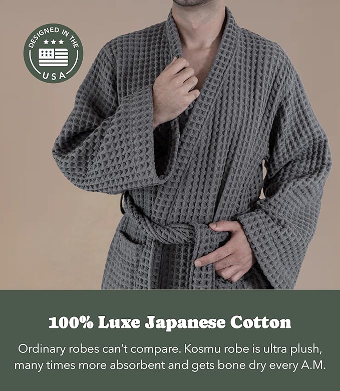 Luxury Organic Japanese Cotton Hotel & Spa Waffle Bathrobe for Men and Women (Hooded/Kimono)