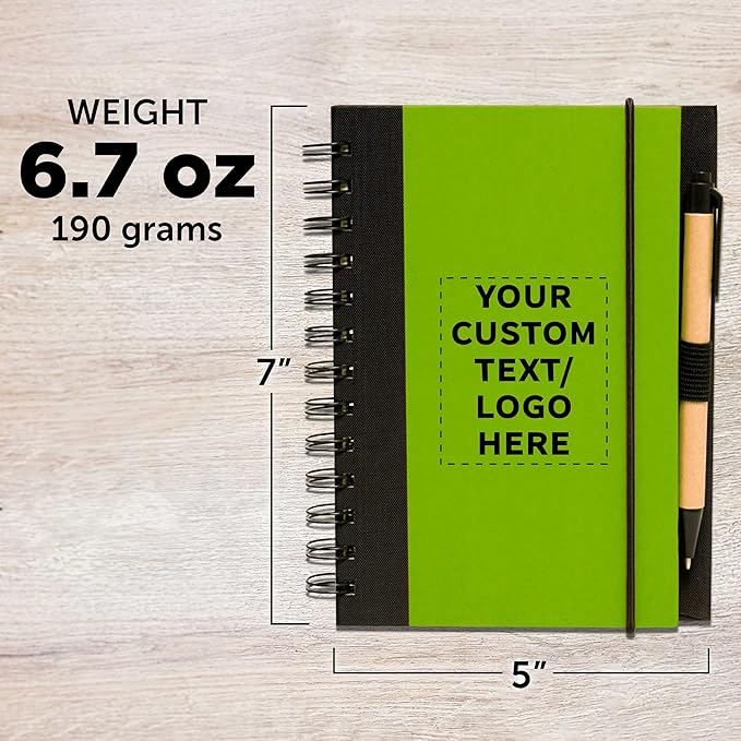 DISCOUNT PROMOS Custom Eco Block Notebooks with Pens Set of 10/50/100, Personalized Bulk Pack - Perfect for School, Office, Business, Home - Lime Green