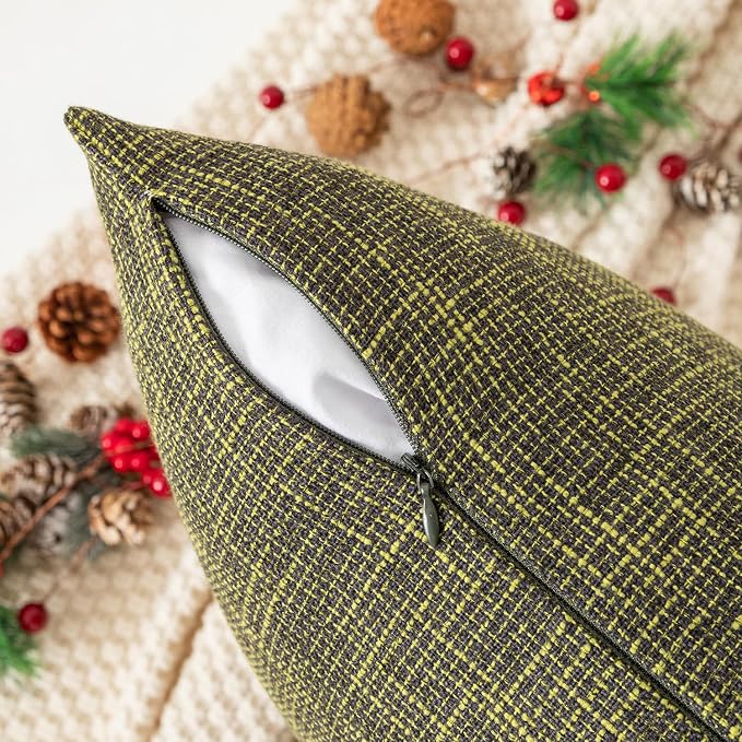 Kevin Textile Burlap Decoration Supersoft Linen Cushion Covers Square Throw Pillows Cover for Couch, Set of 2, 61x61 cm, Peridot Green