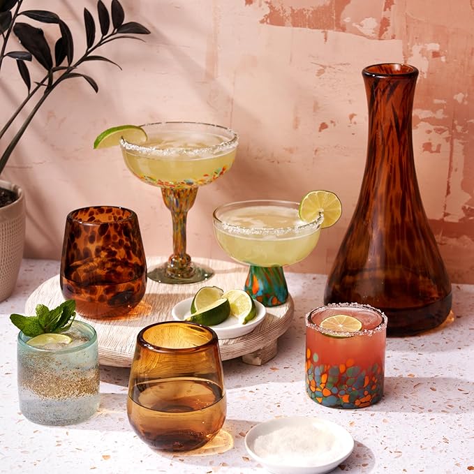 Twine El Ocaso Hand-Blown Tumblers, Recycled Drinking Glasses, Sunset Inspired Yellow and Purple Gradient, Mexican Glassware, Decorative Drinkware for Home Bars, 10 oz, Set of 2