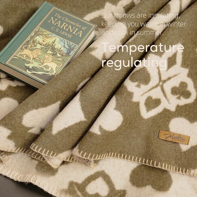 Molithe 100% Wool Blanket, 62" x 86", Warm, Thick, Washable, Military | Great for Camping, Outdoors, Sporting Events, Survival Kits Oat Latte