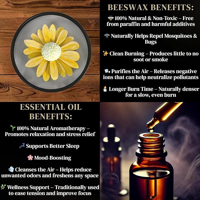 Yellow Daisy Scented Candle – Eucalyptus Aromatherapy | Hand-Poured in USA | All Natural for Women & Men | Organic Soy & Beeswax Blend | 100% Beeswax Wick | Gift-Ready Candle for Relaxation