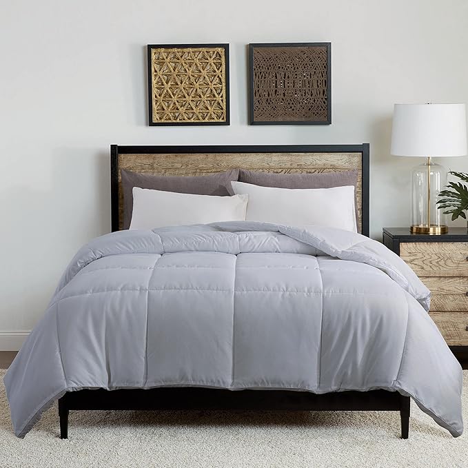Feather and Loom European Gusset All Season Down Alternative Comforter - 1.5-inch Gusset for Extra Loft, Easy Care Microfiber Cover, Hypoallergenic Fiber Fill - Color: Gray | Size: Full/Queen