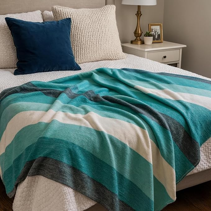 LATITUDE ZERO Alpaca Wool Throw Blanket | Warm, Ultra-Soft, Breathable, Non-Itchy Blanket-Throw | Hypoallergenic and Beautiful Fabric (Aquamarine)