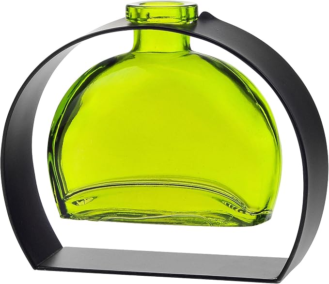 Couronne Co. Fiji Recycled Glass Flower Vase with Arched Metal Stand, Removable Vessel for Floral Arrangements, Decorative Table Centerpiece for Home, Kitchen & Desk Decor, 6 oz, Lime Green
