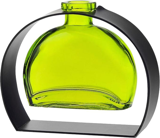 Couronne Co. Fiji Recycled Glass Flower Vase with Arched Metal Stand, Removable Vessel for Floral Arrangements, Decorative Table Centerpiece for Home, Kitchen & Desk Decor, 6 oz, Lime Green