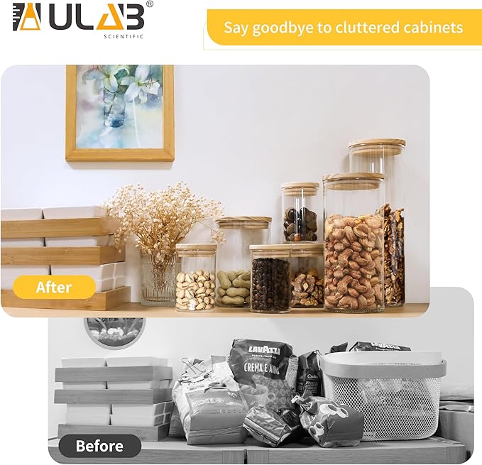 ULAB 3.5mm Thick Glass Food Container Set with Lid, 6 Pack Multi Size Clear Storage Jar, Glass Airtight Canisters set for Cookie, Candy, Coffee Beans, USJ1009