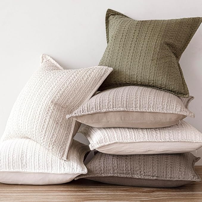 Foindtower Set of 2 Decorative Cotton Waffle Weave Lumbar Throw Pillow Covers Euro Shams Cushion Covers Accent European Pillowcase for Bed Couch Bedroom Living Room Home Decor 12×20 Inch Cream White
