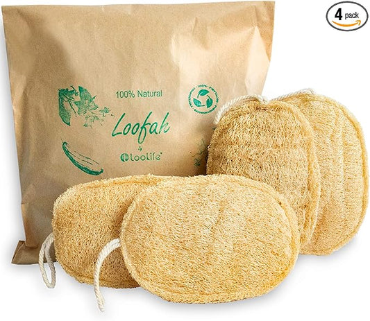 Natural Loofah Exfoliating Sponge (4 Pack) - Organic Loofah for Body - Biodegradable Shower Luffa - Natural Bath Sponges Loufa - Estropajos para el Cuerpo