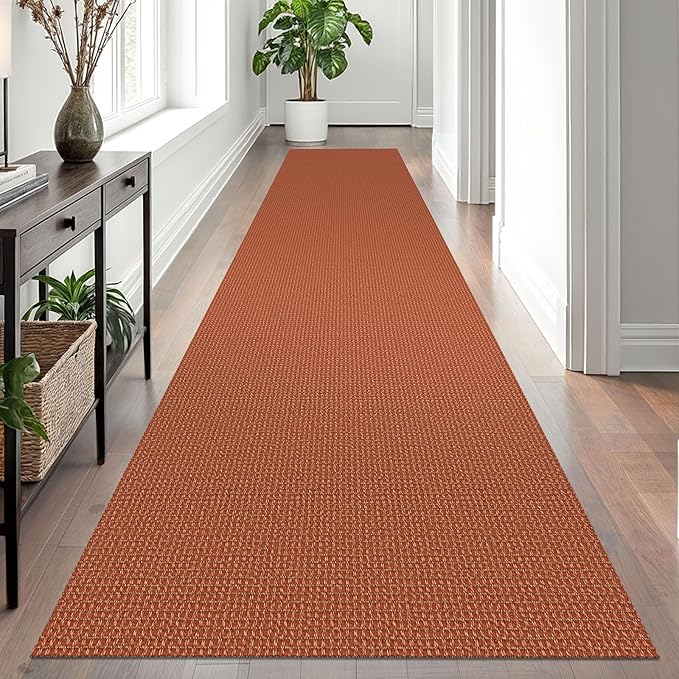 EARTHALL Runner Rug 3x12 Ft Washable Runners for Hallways Extra Long Woven Non Slip Entryway Runner Braided Kitchen Runner Indoor Outdoor Carpet Runners for Entryway, Hall, Foyers, Rustic Orange/Tan