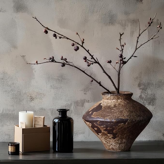 Wabi Sabi Rusty Vintage Vase, 6.3" Tall Wabi Sabi Decor Rustic Farmhouse Pottery Vase for Centerpiece, Textured Pottery Flower Vases for Home Decorative, Table, Living Room, Bedroom, Bathroom, Kitchen