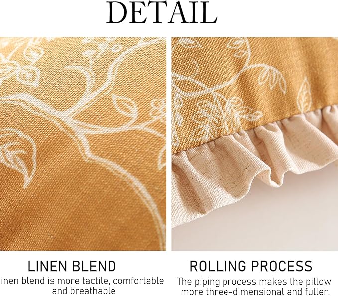 ISAENNE Design Rectangular Floral Linen Throw Pillow Covers 12"x20" Pack of 2, Ginger Simple Elegant Flower Pattern Cushion Covers Decor Pillowcases for Bed,Living Room,Outdoor,Car