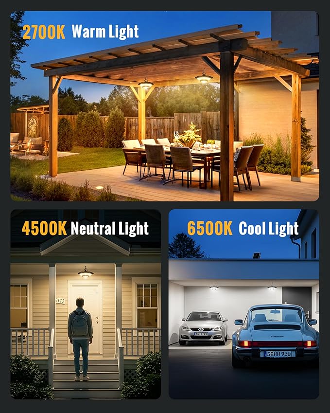 Solar Indoor Outdoor Shed Light with 4000LM, Upgrade 228 LED Solar Pendant Light Daytime Available with 3 Color Temperature Remote Control Motion Sensors for Gazebo,Shed,Garage,Barn, 2 Packs