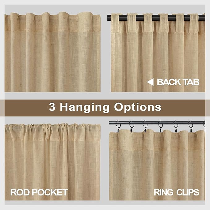 Light Brown Tan Curtains 72 Inch Length for Kids Bedroom 2 Panels Rod Pocket Back Tab Warm Autumn Fall Decor Khaki Camel Barley Jute Burlap Color Curtain for Living Room Dining Nursery Family Playroom