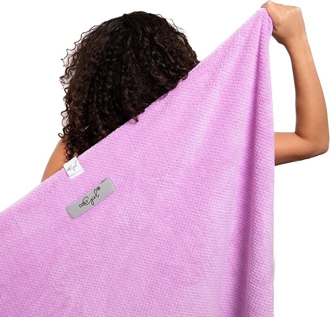 Curly Girl Microfiber Hair Towel Wrap for Women, 41" x 31" Large Quick Dry Hair Towel, Secure Fit with Elastic Strap, Anti-Frizz Hair Plopping Wrap for Long, Thick Hair