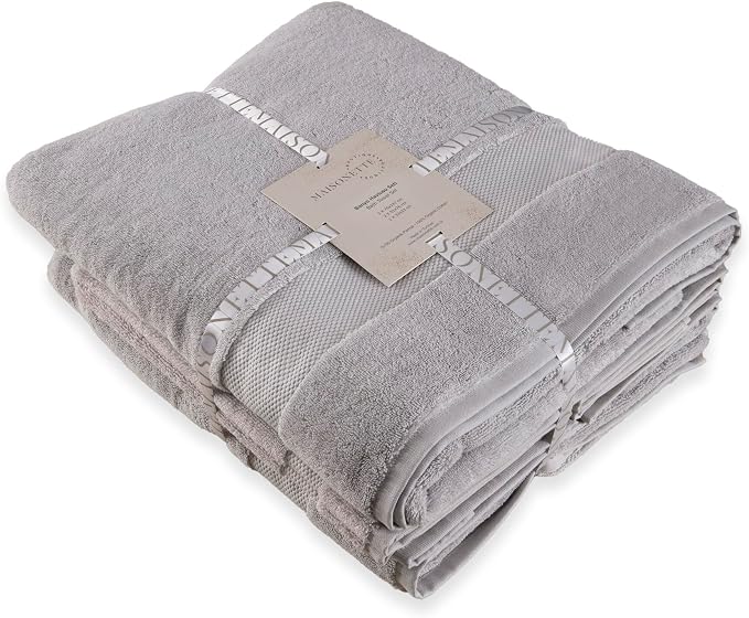Maisonette Elegance 100% Organic Cotton Turkish Bathroom Towels Set, Soft & Absorbent, Ideal Quick Dry Luxury Large Bath Sheets, Hand Towels & Washcloths for Shower (6 Pack), Pewter