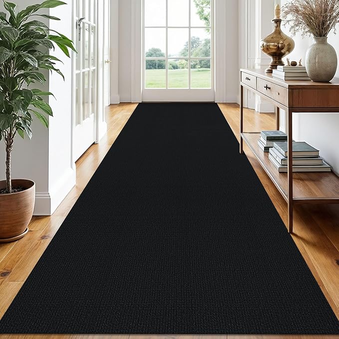 EARTHALL Extra Long Runner Rug 3x14 Ft Washable Runners for Hallways Cotton Non Slip Entryway Runner Braided Kitchen Runner Indoor Outdoor Carpet Runners for Stair, Hall, Foyers, Black/Grey