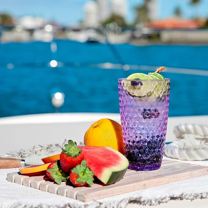 BELLAFORTE Laguna Beach Tall Tumbler Clear + Purple Shatterproof Tritan Drinking Glasses, Dishwasher Safe, BPA Free