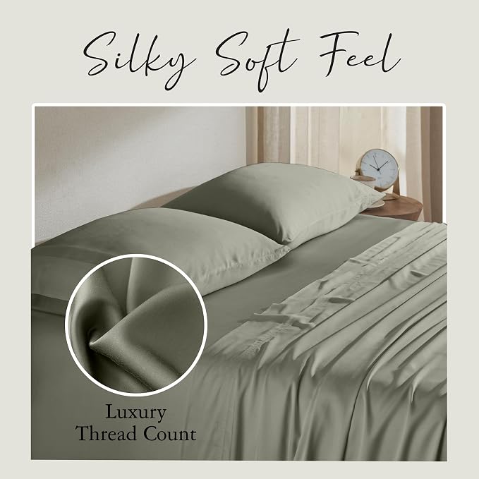 KARISSA MAE Pure Viscose from Bamboo Queen Size Pillowcase Set | 100% FSC Certified | Luxuriously Soft | Cooling | [Cypress Green]