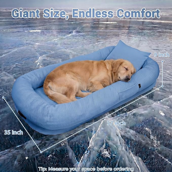 WROS Cooling Human Dog Bed for Summer, Breathable Washable Floor Lounger for People & Pets, 57'' x 35'' x 10'', Ocean Blue, Pet Bed for Hot Weather Relaxing