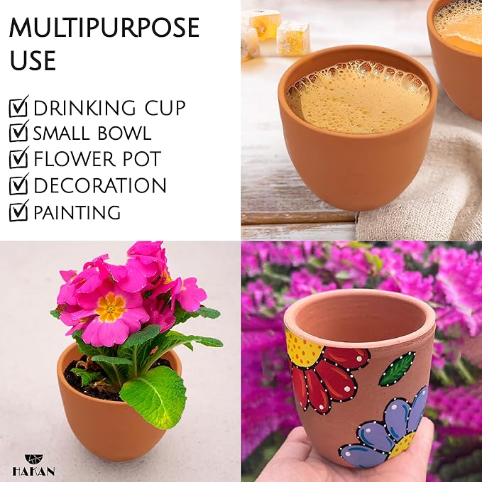 Hakan Kapadokya 16.9 oz, 4 Pcs, Handmade Pottery Mug Set of 4, Clay Cups for Beverages, Earthenware Flower Pot, Unglazed Clay Bowls, Drinking Cups for Decoration