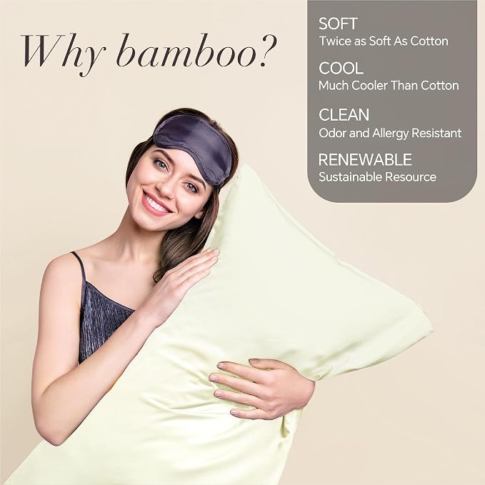 BEDELITE Cream Pillow Cases Queen Size Set of 2, Rayon Derived from Bamboo，Cooling Pillow Cases for Hot Sleepers & Night Sweats, Breathable and Silky Soft Envelope Pillowcases, 20"x30"