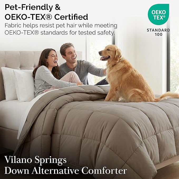 Southshore Fine Living, Inc. Queen Comforter, Full Size Bedding Comforters, Fluffy Down Alternative Taupe Comforter, Queen Size/Full, Pet Hair Resistant Bedding, Machine Washable, Dark Taupe
