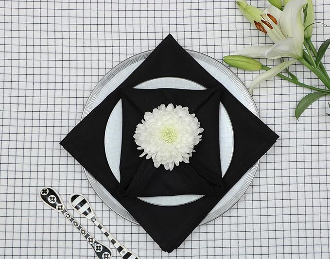 Set of 12 Cloth Napkins, 18 X 18 Inches, 100% Cotton Premium Quality Cloth Napkins with Mitered Corners Ultra Soft Absorbent Dinner Table Cloth Decor Oversized Napkins for Parties, Black