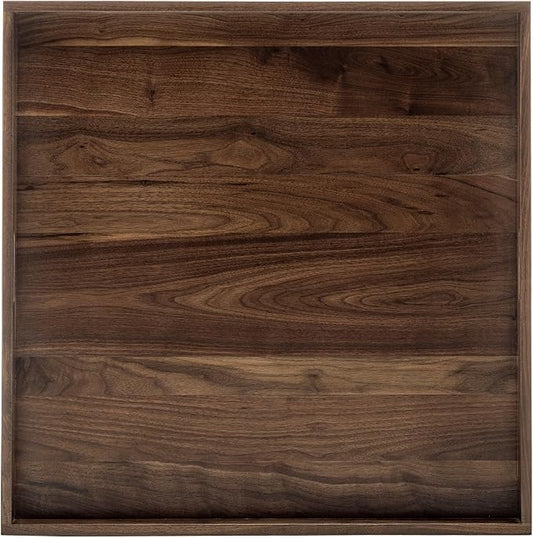 28 x 28 inches King Sized Square Ottoman Table Tray, Oversized Solid Wooden Black Walnut Decorative Serving Tray with Handles, Extra Large Cube Platter for Bed Oversized Ottoman